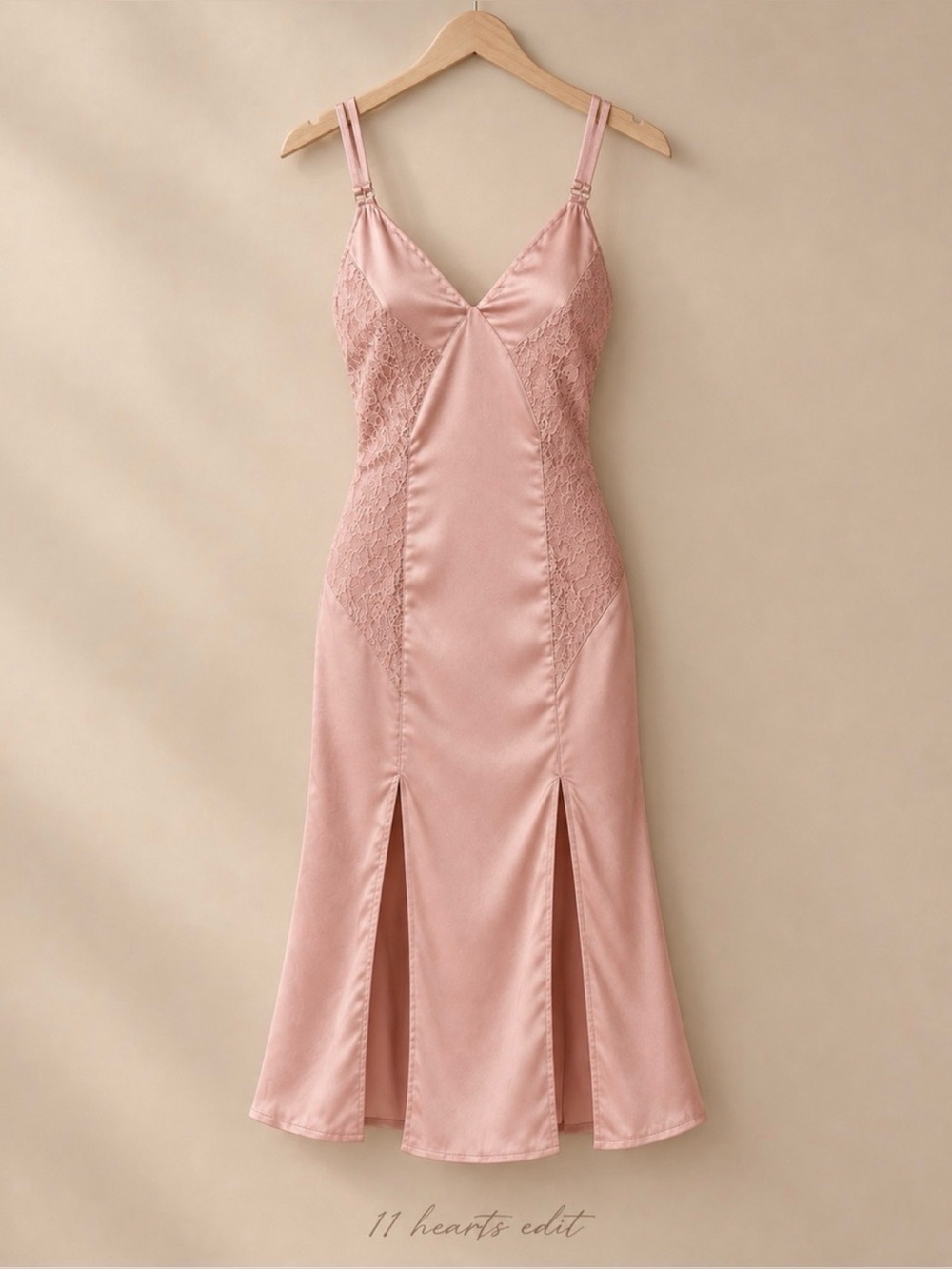 Lani The Label Ainsley Dusty Rose Satin Lace Slip Midi Dress XS NWT